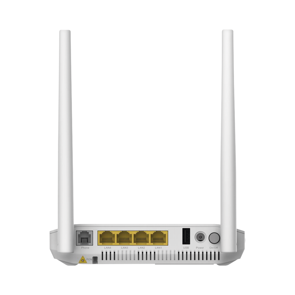 Router ONU GPON, WiFi 2.4 GHz, 2 Puertos Gigabit + 2 Puertos Fast Ethernet, conector SC/UPC